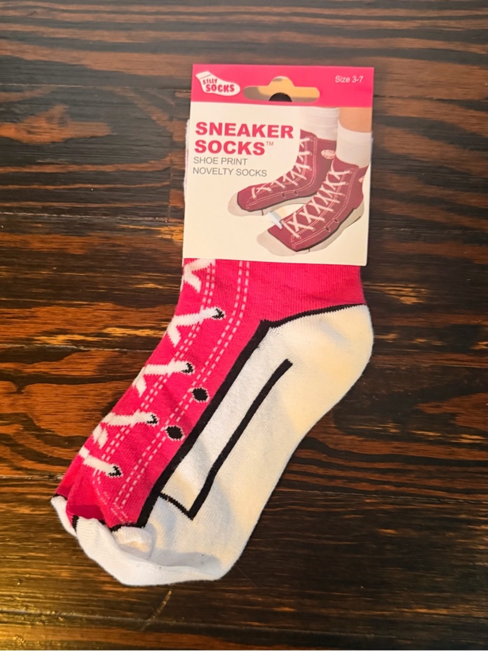 Sneaker Print Novelty Ankle Socks - Pink & White